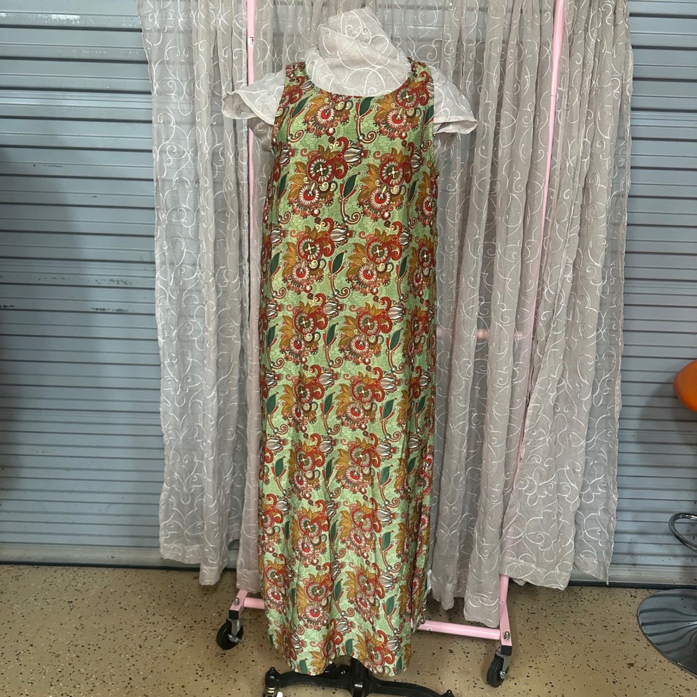 Vasna Floral Boho Maxi Dress Green Red‎ Paisley Print Summer Sleeveless Medium